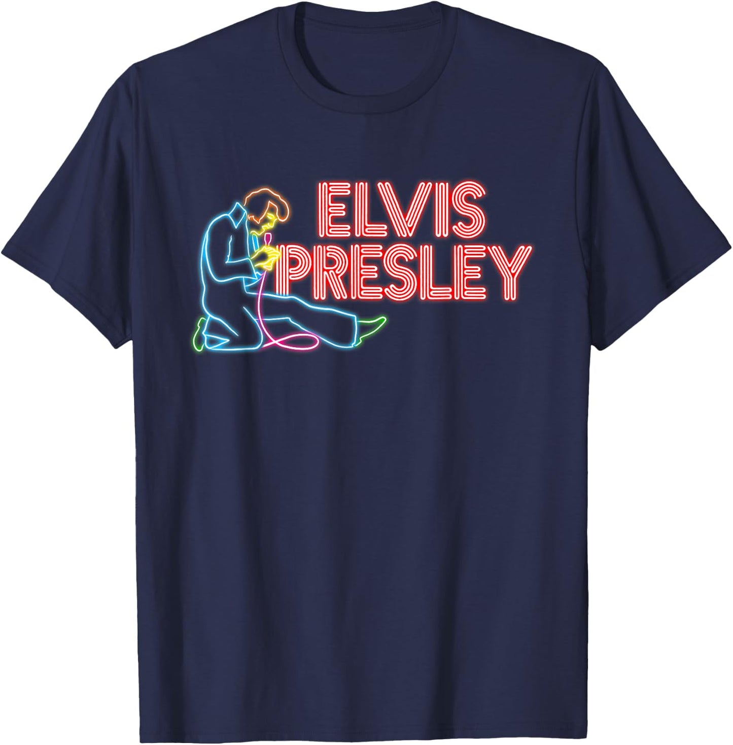 Elvis Presley Official Elvis Neon Sign T-Shirt - T-Shirt | Navy