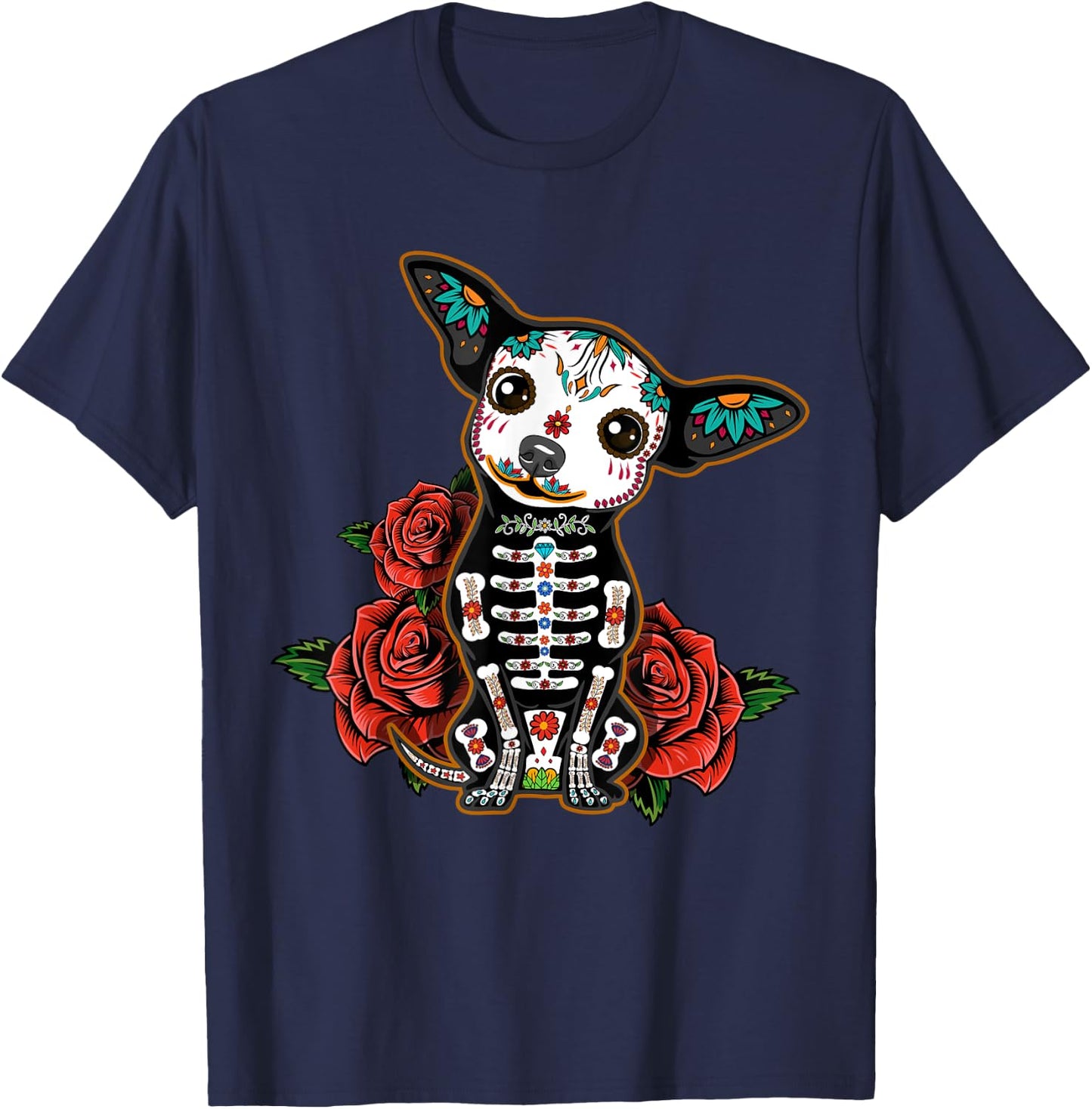 Calavera Chihuahua Playful Colorful Cute Dia De Los Muertos Women Kids T-Shirt - T-Shirt | Navy
