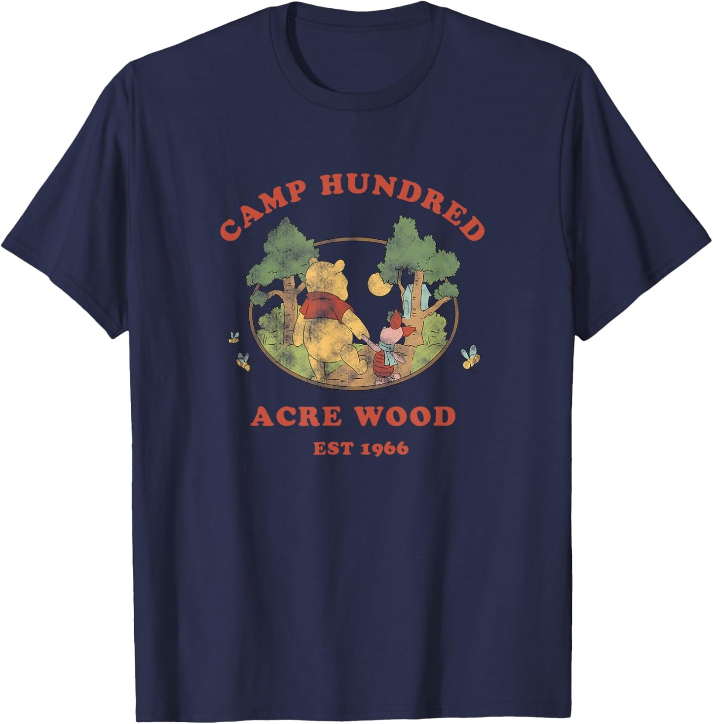 Disney Winnie The Pooh & Piglet Walking Camp 100 Acre Wood T-Shirt - T-Shirt | Navy