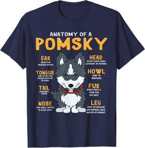 Pomsky Anatomy Funny Dog Mom Dad Gift T-Shirt - T-Shirt | Navy