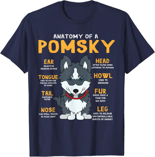 Pomsky Anatomy Funny Dog Mom Dad Gift T-Shirt - T-Shirt | Navy