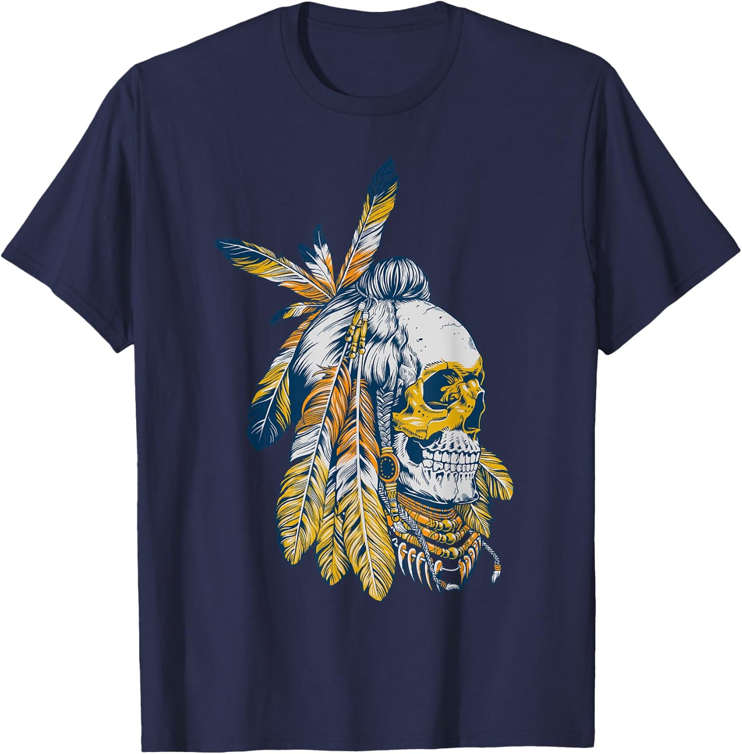 American Motorcycle Skull Native Indian Eagle Chief Vintage T-Shirt - T-Shirt | Navy
