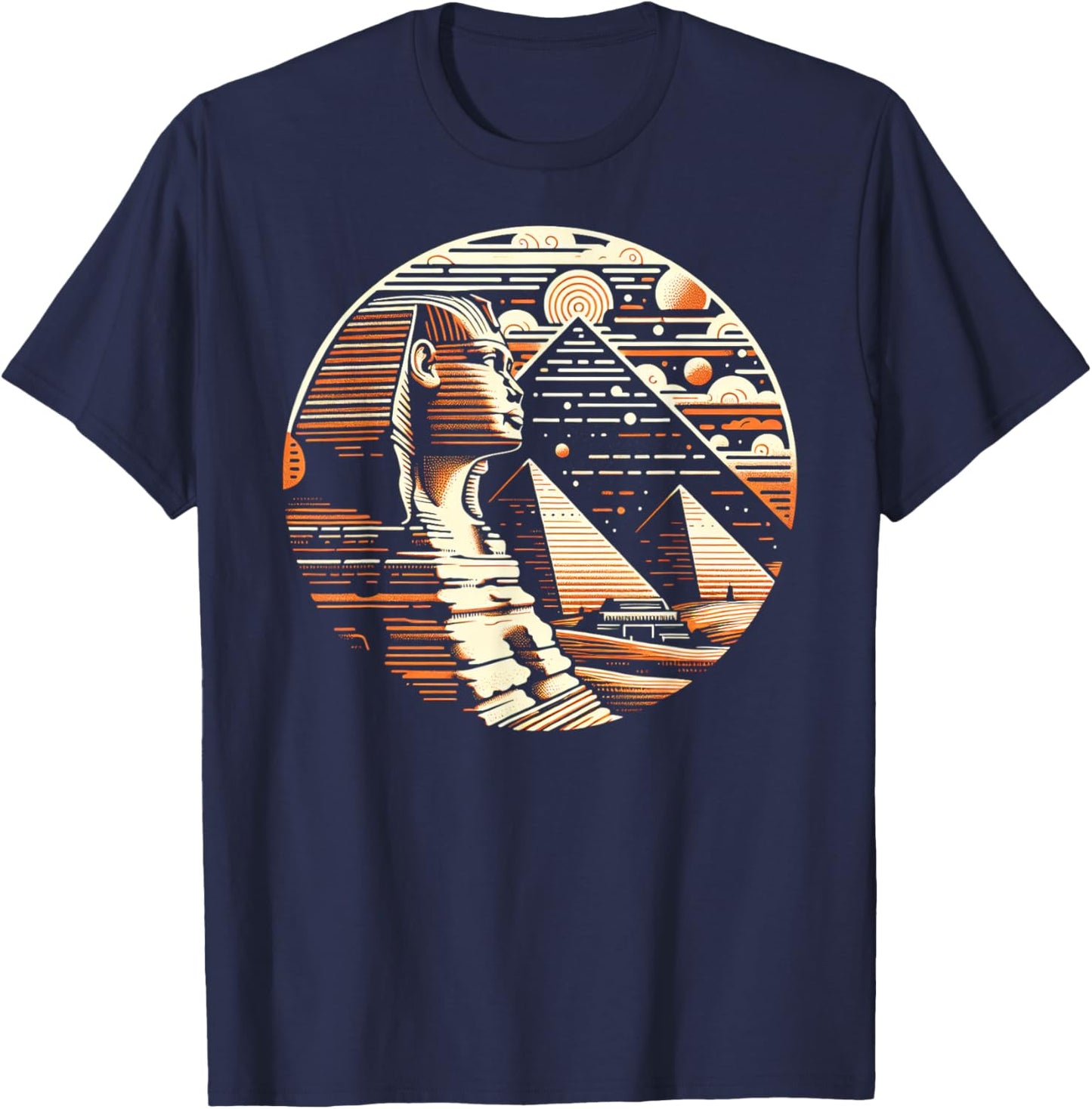 Majestic Sphinx and Pyramids Artwork T-Shirt - T-Shirt | Navy