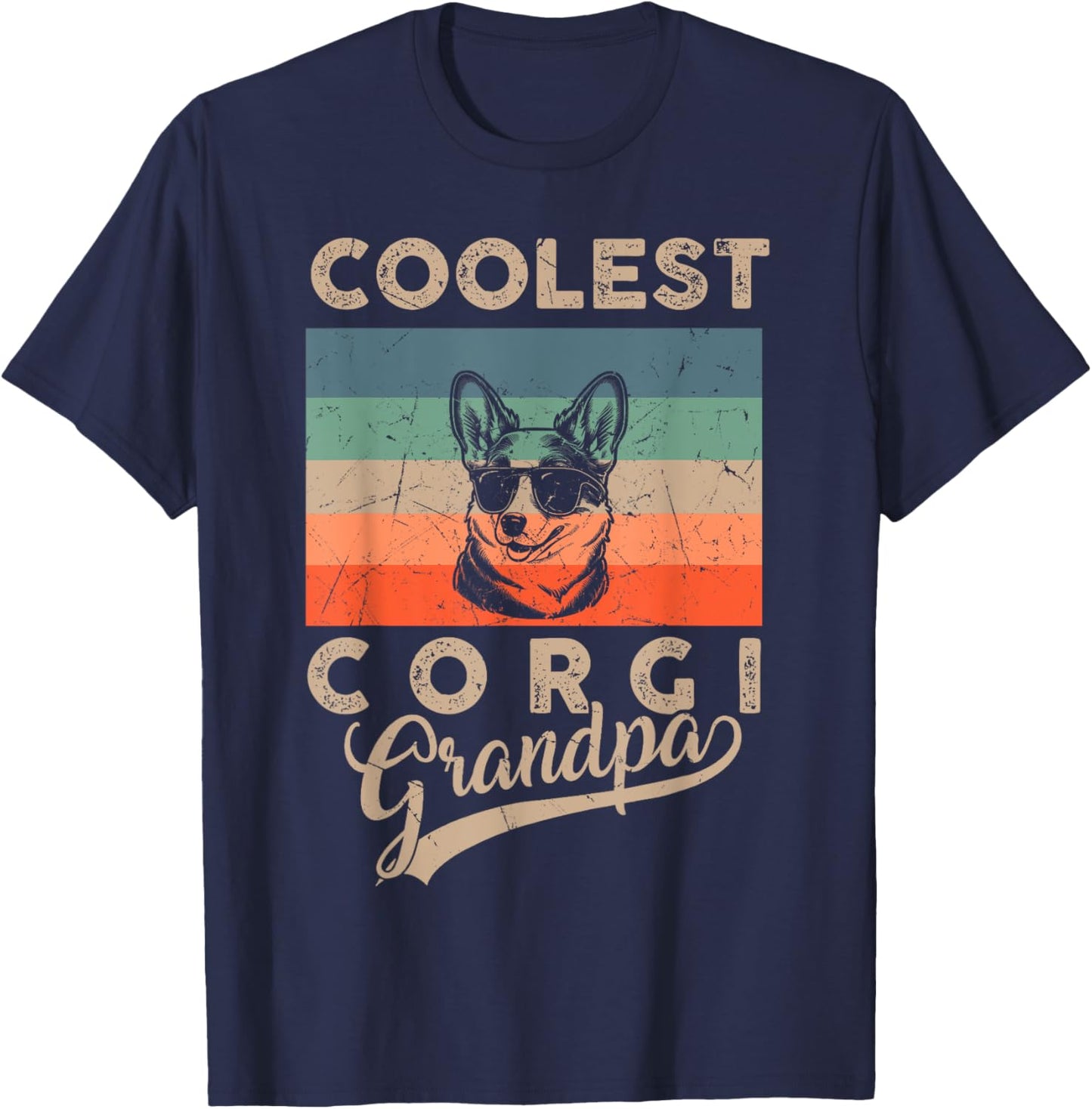 Coolest Corgi Grandpa Gifts Funny Dog Grandpa Retro T-Shirt - T-Shirt | Navy