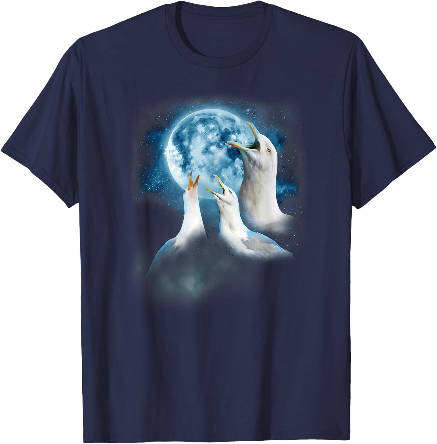 Funny Seagull Shirt - Seagulls Howling at the Moon T-Shirt - T-Shirt | Navy