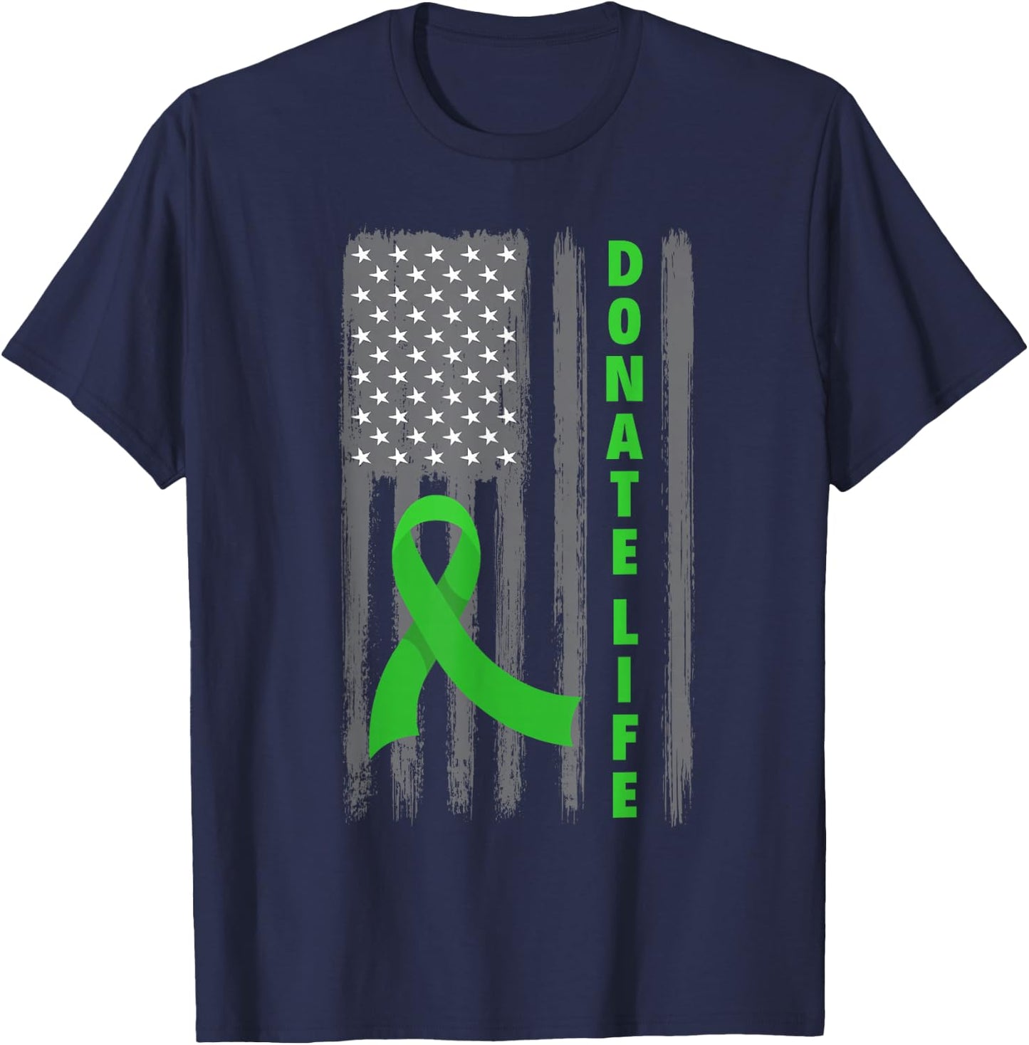 Donate Life Patriotic American Flag USA Kidney Donor Ribbon T-Shirt - T-Shirt | Navy