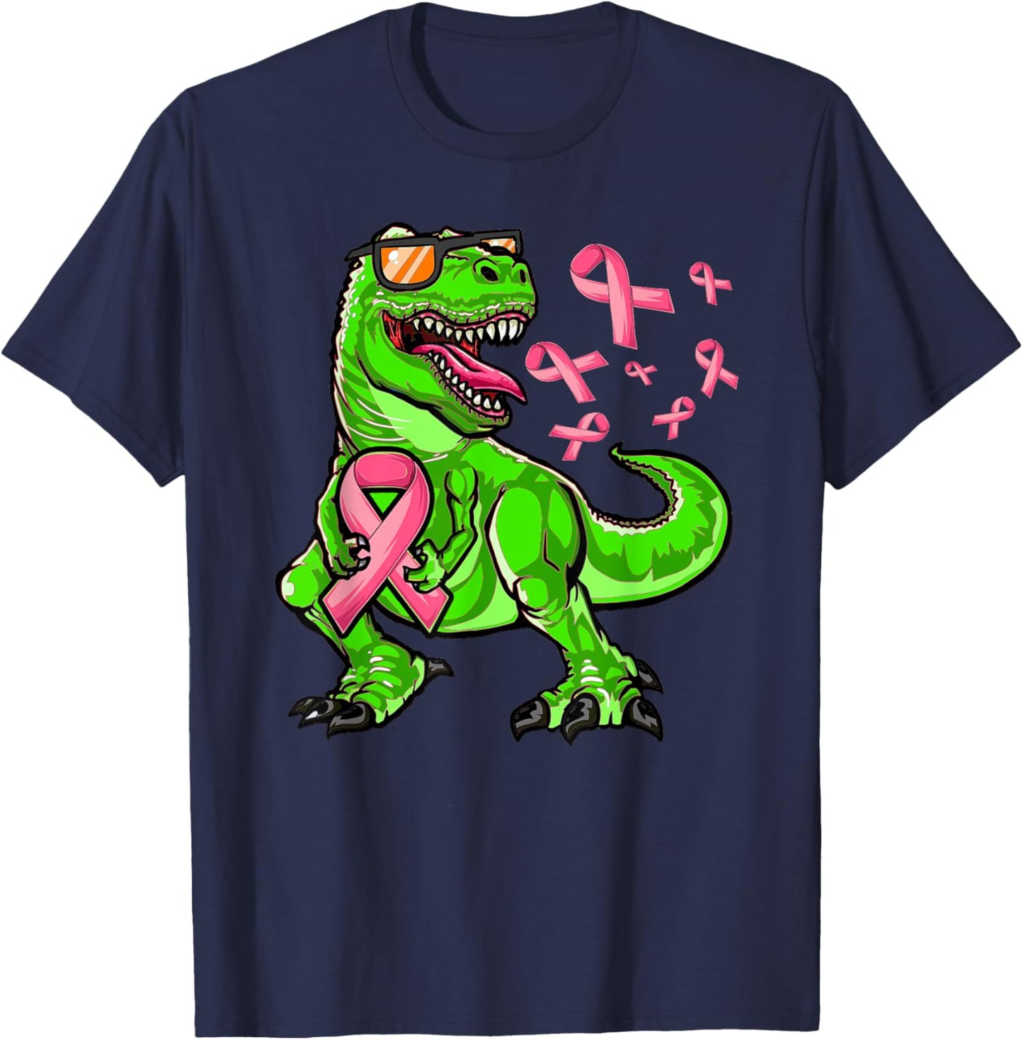 Breast Cancer T-Rex Dinosaur, Boys Breast Cancer Awareness T-Shirt - T-Shirt | Navy