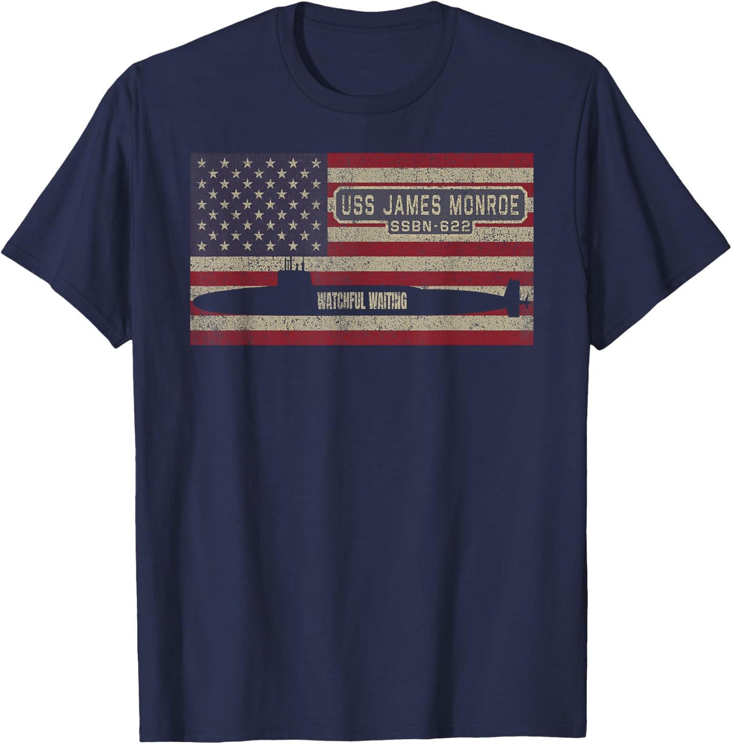 USS James Monroe SSBN-622 Nuclear Submarine American Flag T-Shirt - T-Shirt | Navy