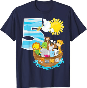 Noah's Ark Birthday Party 5th Birthday 5 Year Old Toddler T-Shirt - T-Shirt | Navy