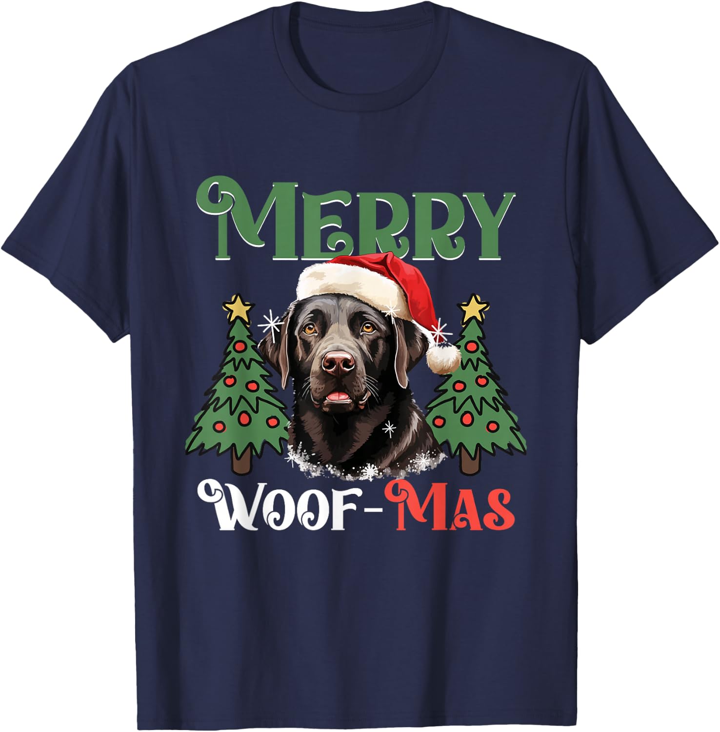 Labrador Retriever Merry Woof-mas Christmas X-mas T-Shirt - T-Shirt | Navy