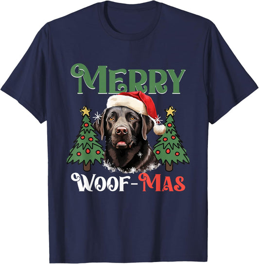 Labrador Retriever Merry Woof-mas Christmas X-mas T-Shirt - T-Shirt | Navy