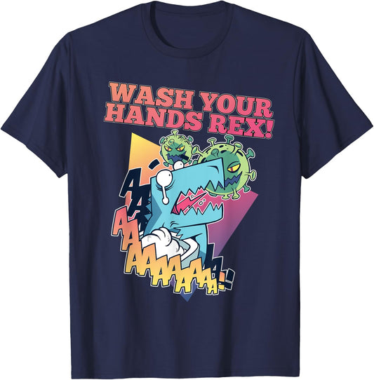 Wash Your Hands Rex a Funny T-Rex Attacked by Germs T-Shirt - T-Shirt | Navy