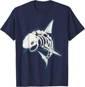 Shark Ghost Shirt Spooky Shark Halloween Costumes Skeleton T-Shirt - T-Shirt | Navy