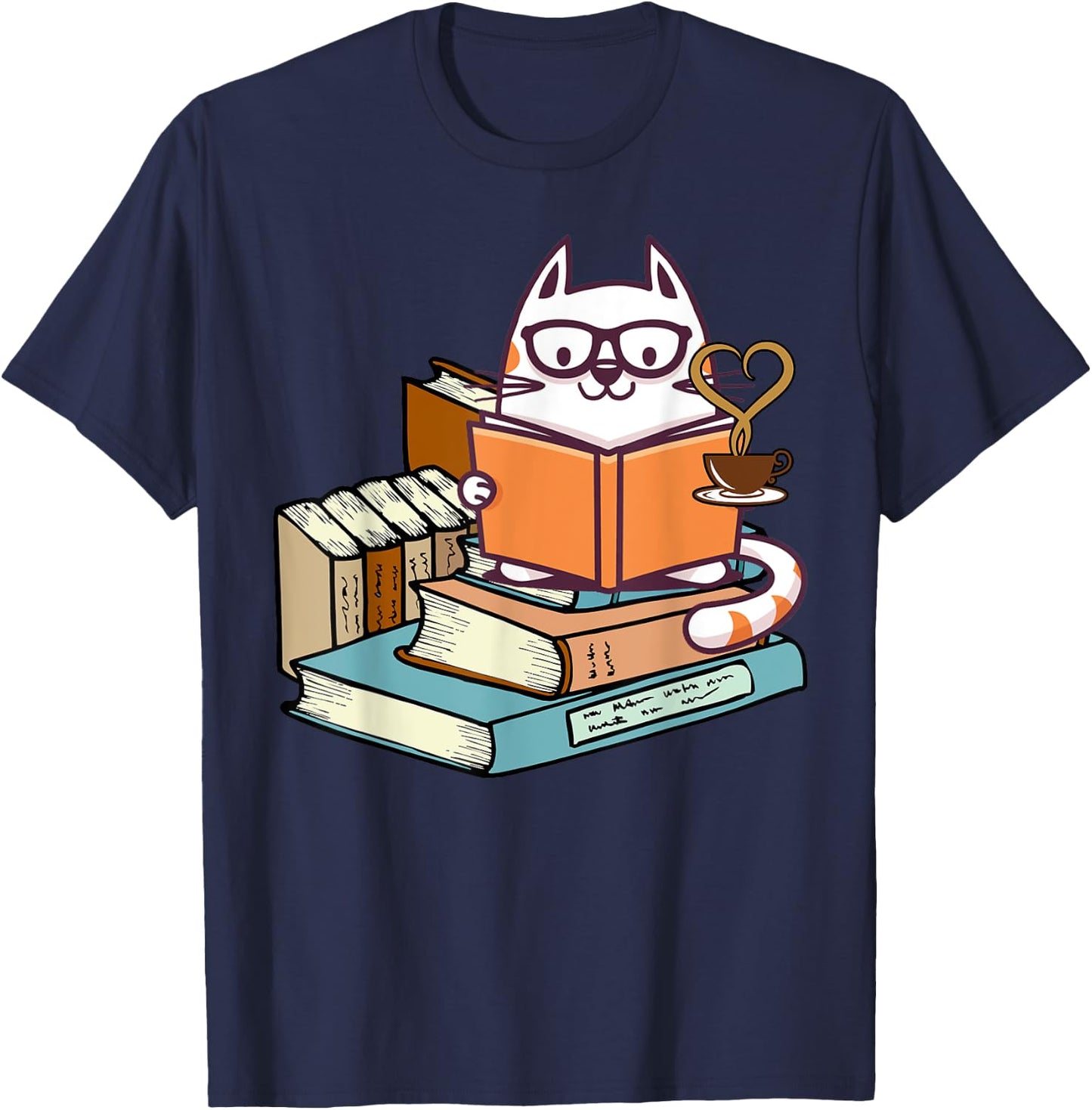 Kittens Cats Tea And Read Books Cat Lover Reading Gifts Girl T-Shirt - T-Shirt | Navy