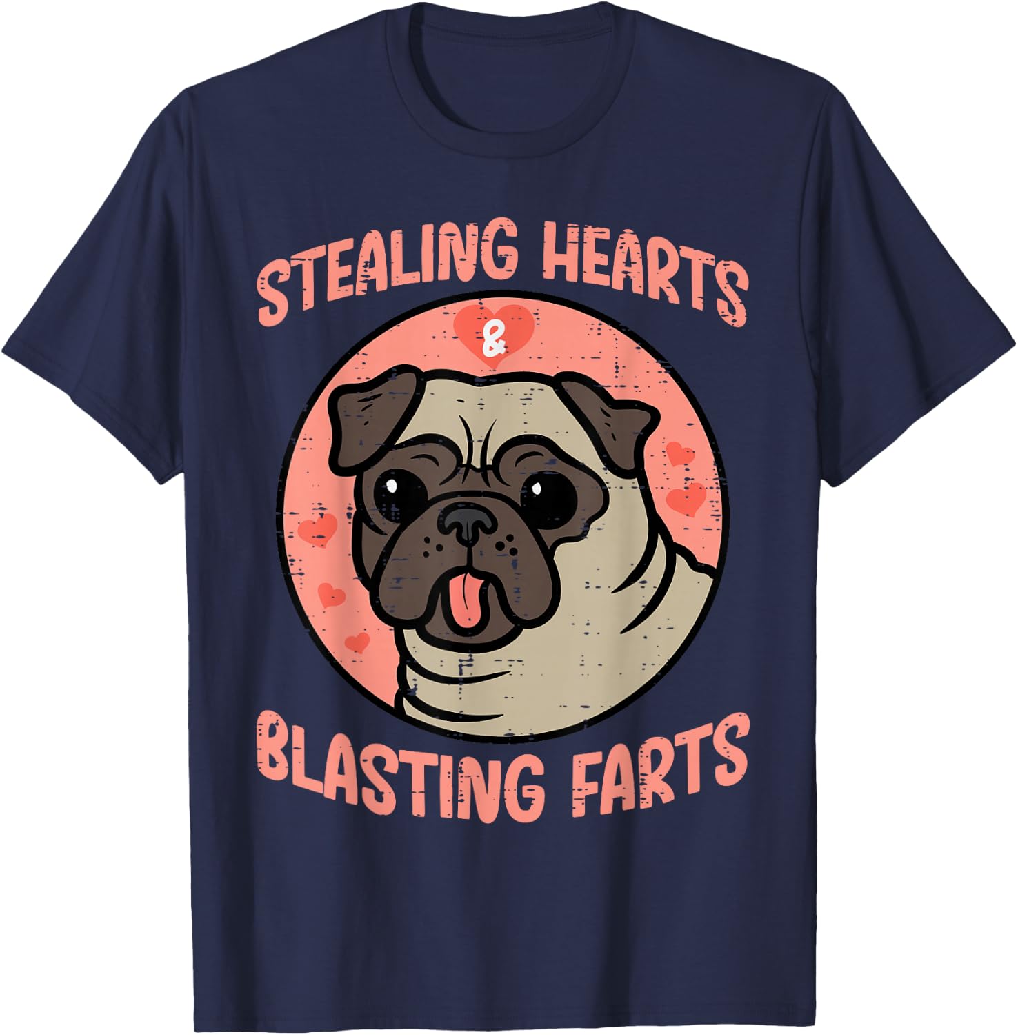 Valentines Day Pug Stealing Hearts Farts Dog Men Women Kids T-Shirt - T-Shirt | Navy