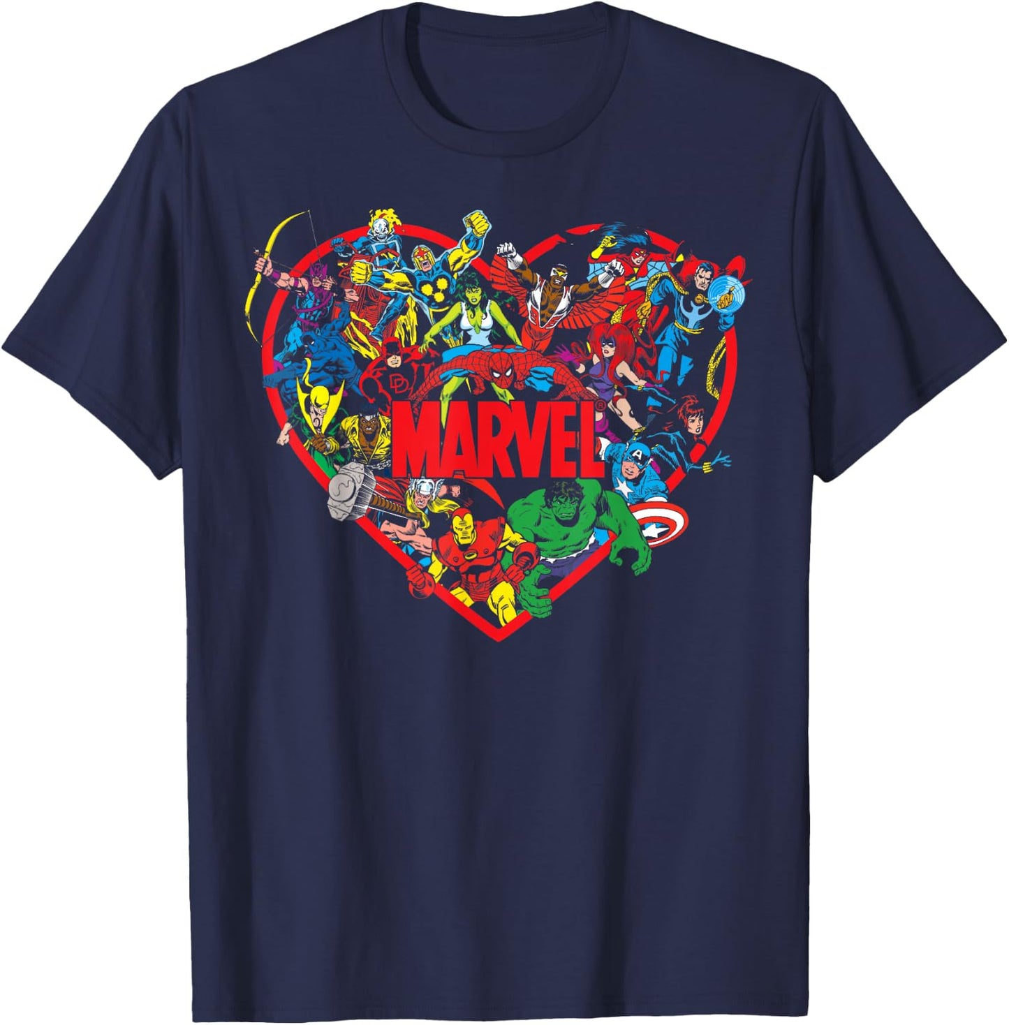 Marvel Valentine's Day Group Shot Heart Mashup T-Shirt - T-Shirt | Navy