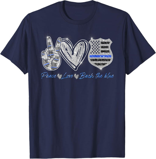 Peace Love Back The Blue Shirt Police Officer Gift T-Shirt - T-Shirt | Navy