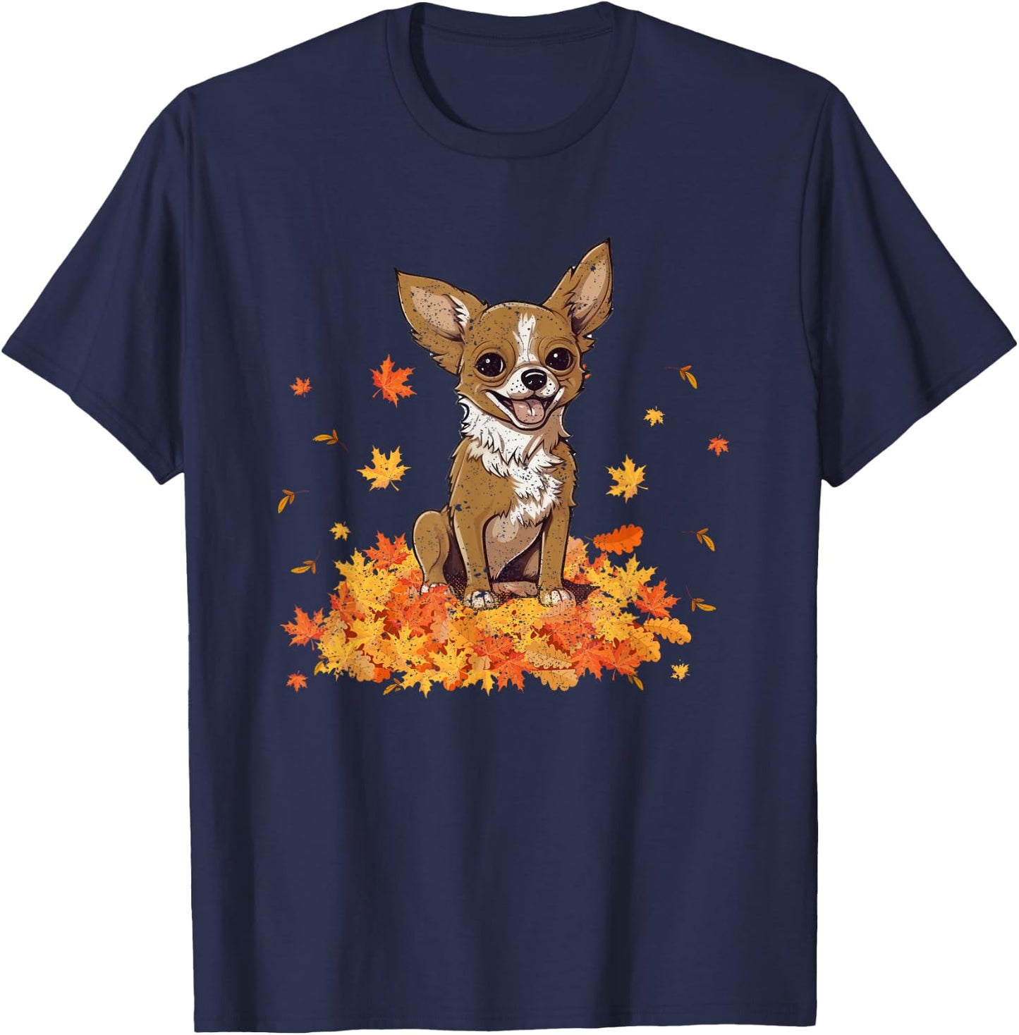 Chihuahua Hello Autumn Dog Lover Fall Leaves Thankgiving T-Shirt - T-Shirt | Navy