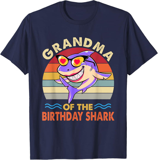 Grandma of the Shark Birthday Matching Family T-Shirt - T-Shirt | Navy
