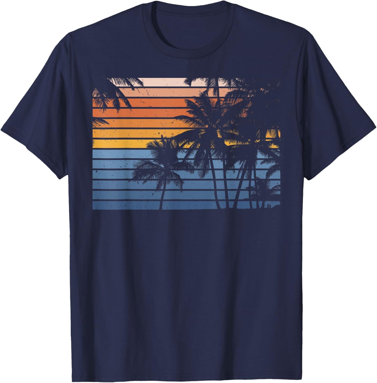 Palm Tree Silhouette Tree Design Vintage Graphic Gift T-Shirt - T-Shirt | Navy