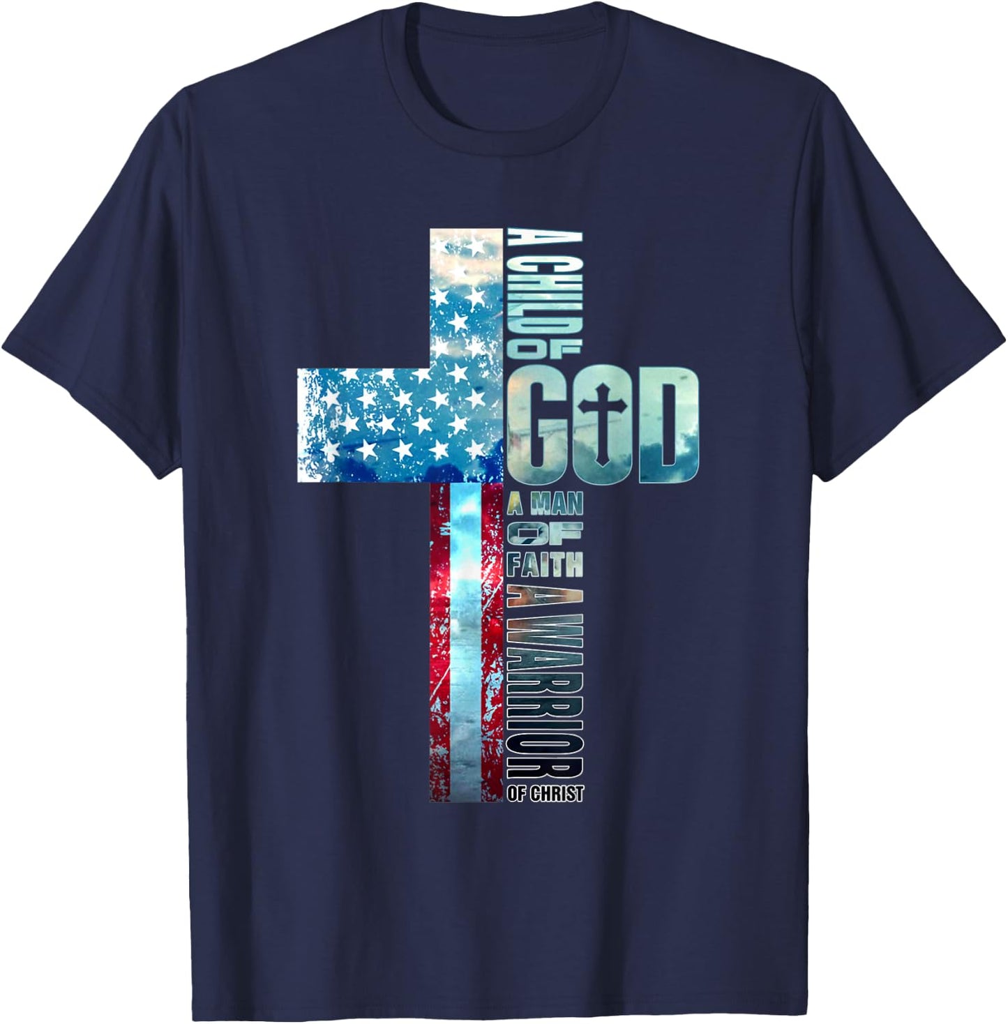 Faith Over Fears Cool Christian Cross American USA Flag Gym Women Men T-Shirt - T-Shirt | Navy