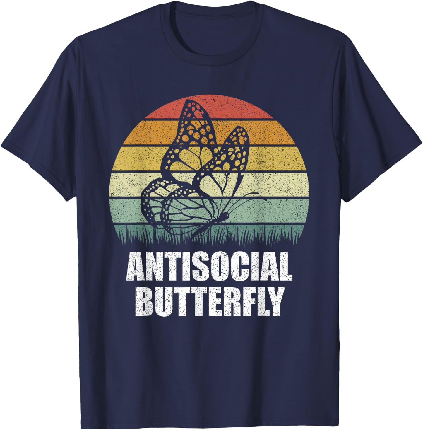 Retro Antisocial Butterfly Shirt Funny Gifts For Introverts T-Shirt - T-Shirt | Navy