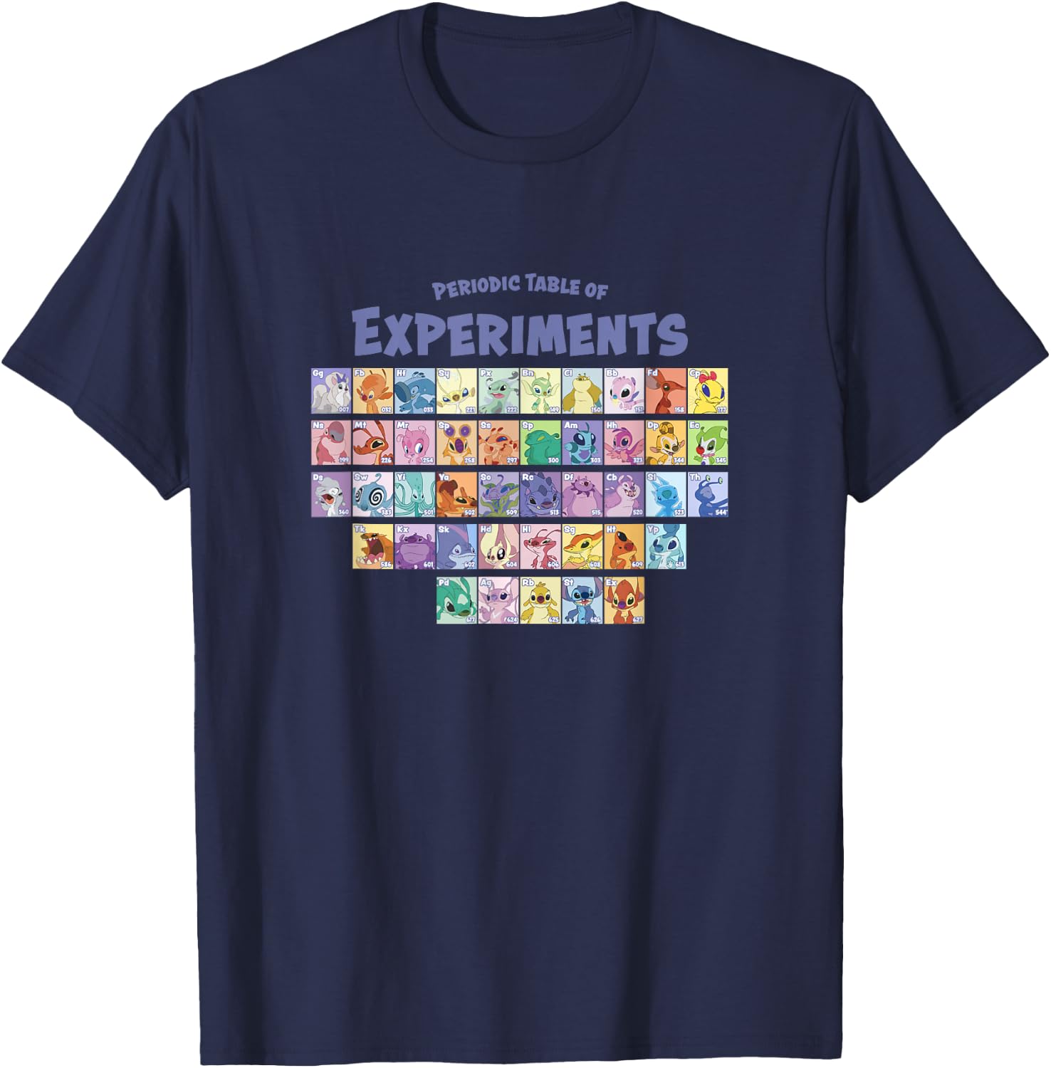 Disney Lilo & Stitch Periodic Table Of Experiments Big Logo T-Shirt - T-Shirt | Navy