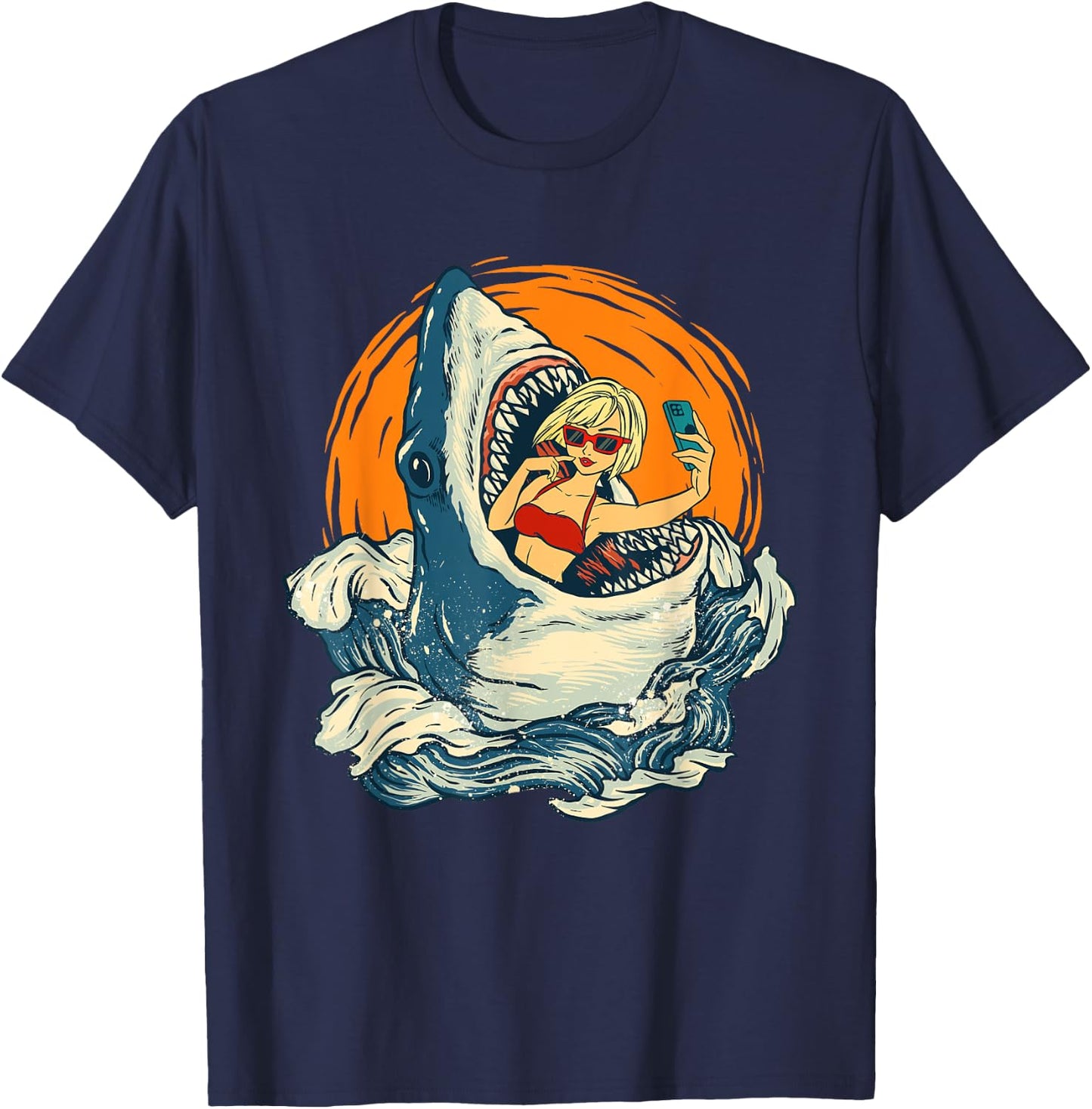 Sharkie - Selfie Shark Lover Animal Lover Marine Biologist T-Shirt - T-Shirt | Navy