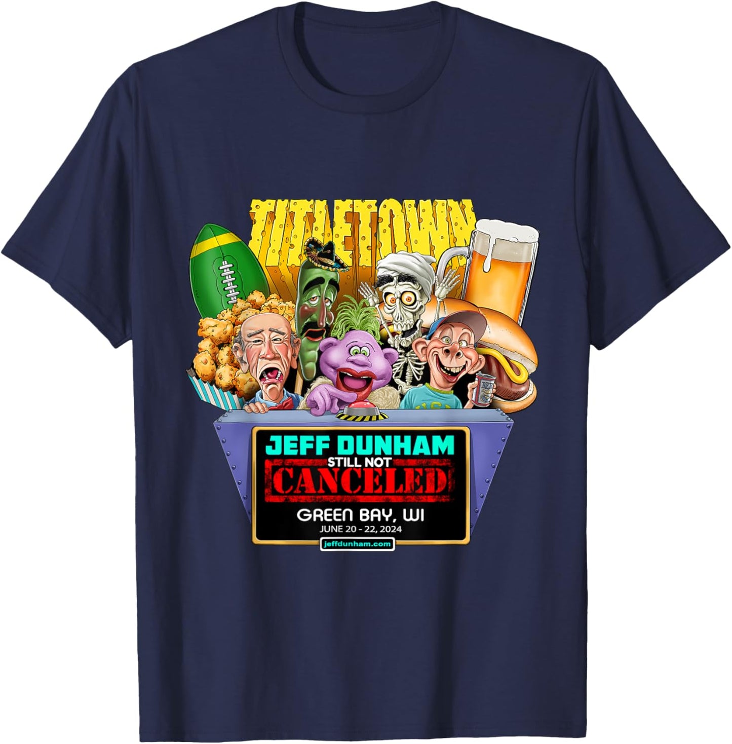 Jeff Dunham Green Bay, WI (2024) T-Shirt - T-Shirt | Navy