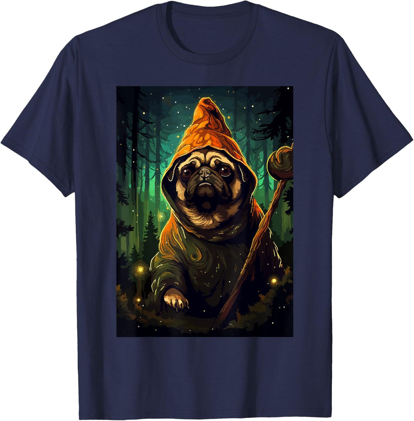 Funny Pug Wizard Retro Pixel Art Cute Dog Women Kids T-Shirt - T-Shirt | Navy