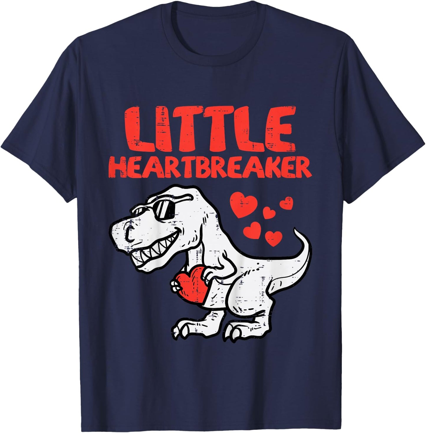 Kids Valentines Day Dino Little Heartbreaker Boys Kids Toddler T-Shirt - T-Shirt | Navy