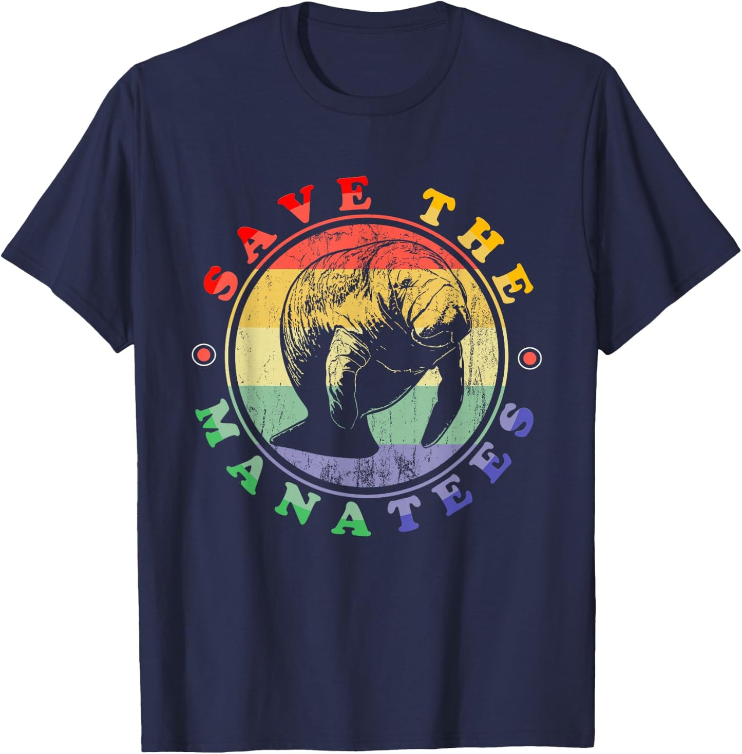 Save The Manatees Love Manatees Animal Retro Manatee T-Shirt - T-Shirt | Navy