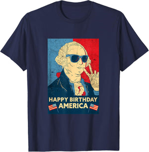Happy Birthday America - George Washington 4th of July T-Shirt - T-Shirt | Navy
