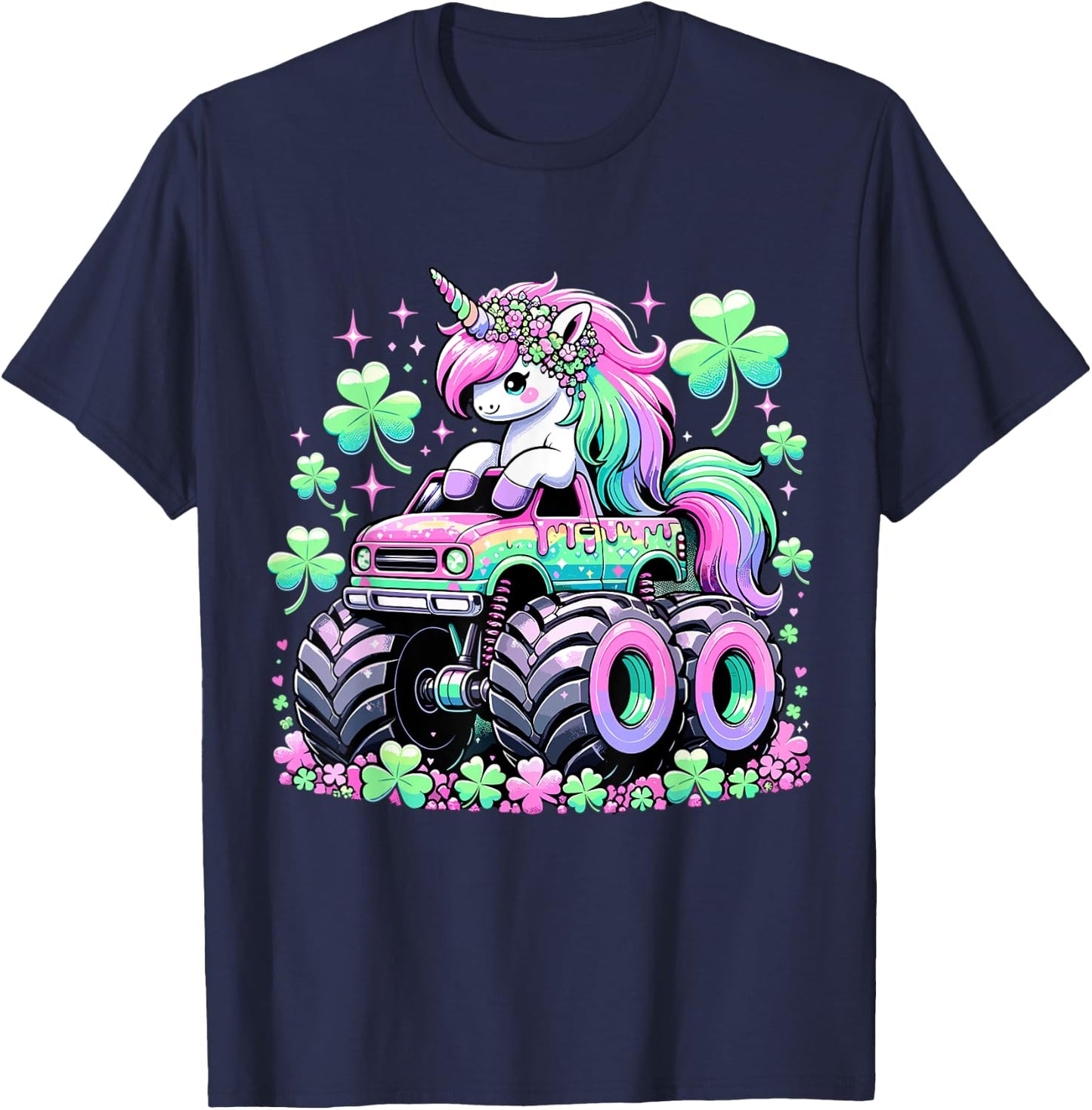 St Patricks Day Girl Monster Truck Unicorn St Patricks Day T-Shirt - T-Shirt | Navy