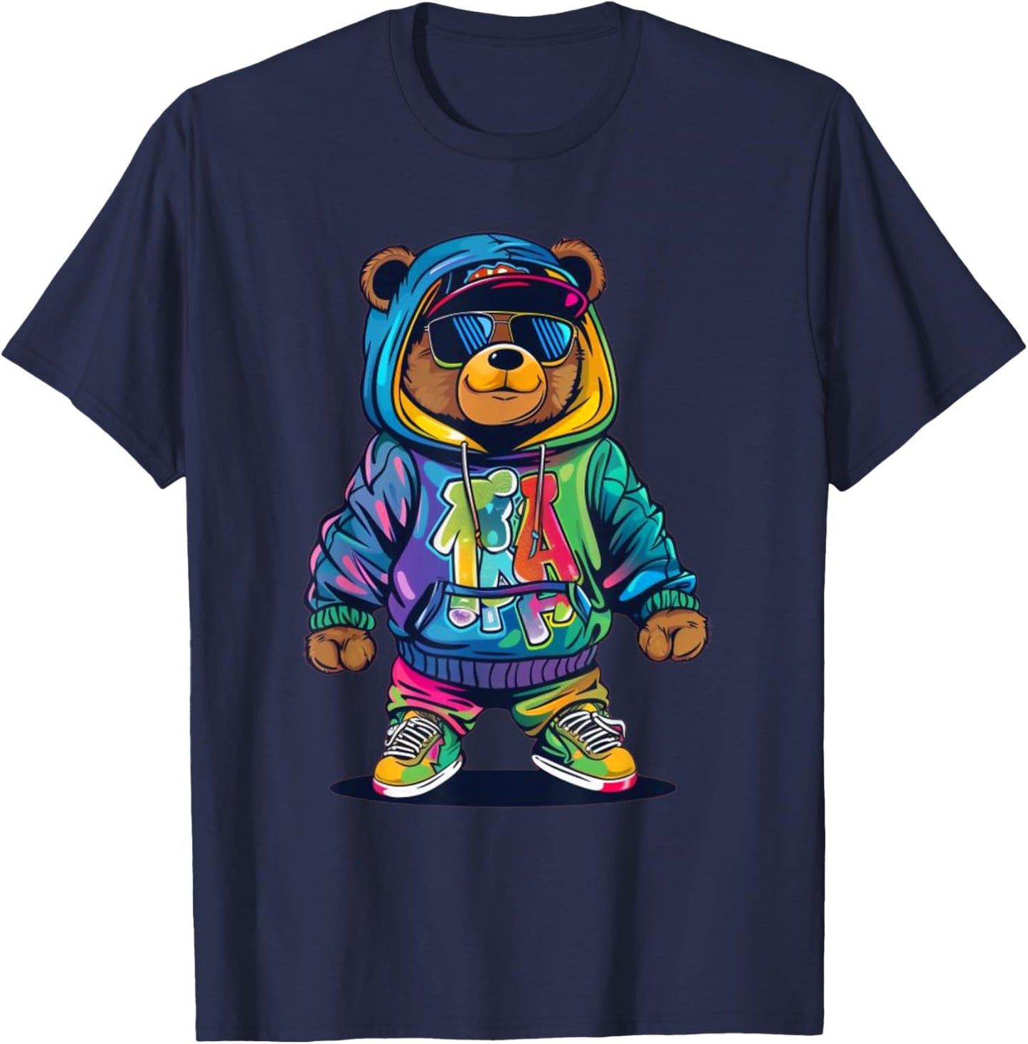 Hip-Hop Teddy-Bear Colorful TeddyBear With Graphic T-Shirt - T-Shirt | Navy