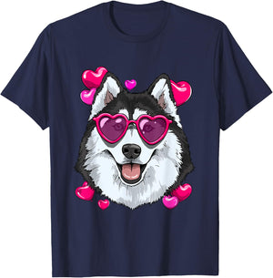 Valentines Siberian Husky Shirt Dog Face Heart Husky Lover T-Shirt - T-Shirt | Navy