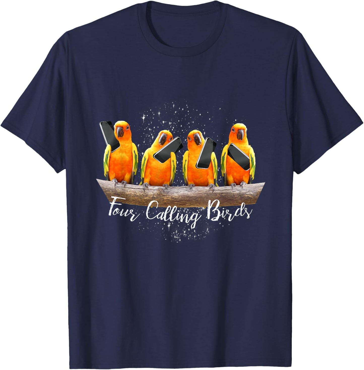 4 Four Calling Birds, Bird Phone, 12 Twelve Days Christmas T-Shirt - T-Shirt | Navy