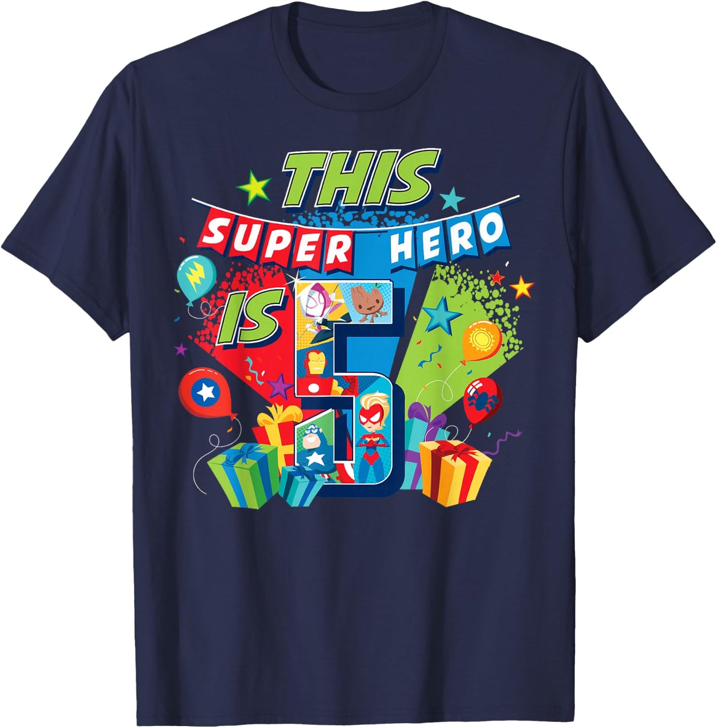 Marvel Avengers Birthday This Super Hero Is 5 T-Shirt - T-Shirt | Navy