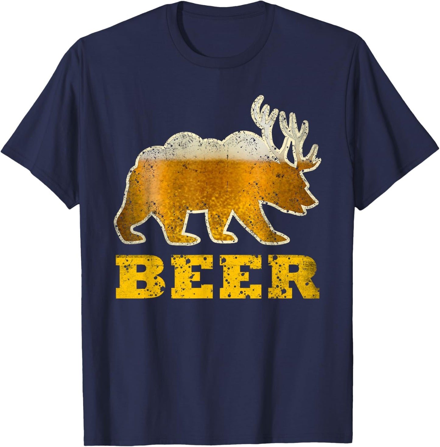 Vintage Bear Deer Funny Retro Drinking Beer T-Shirt - T-Shirt | Navy