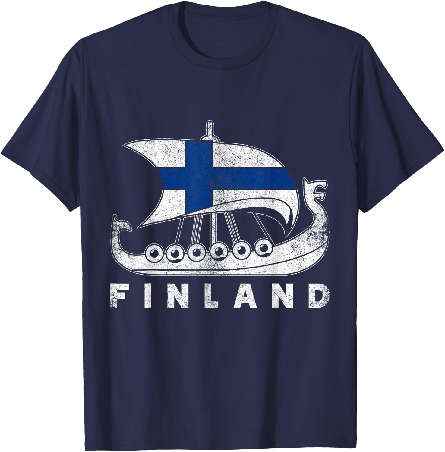 Finnish & Gifts -Adults Black Cotton Viking Themed T-Shirt - T-Shirt | Navy