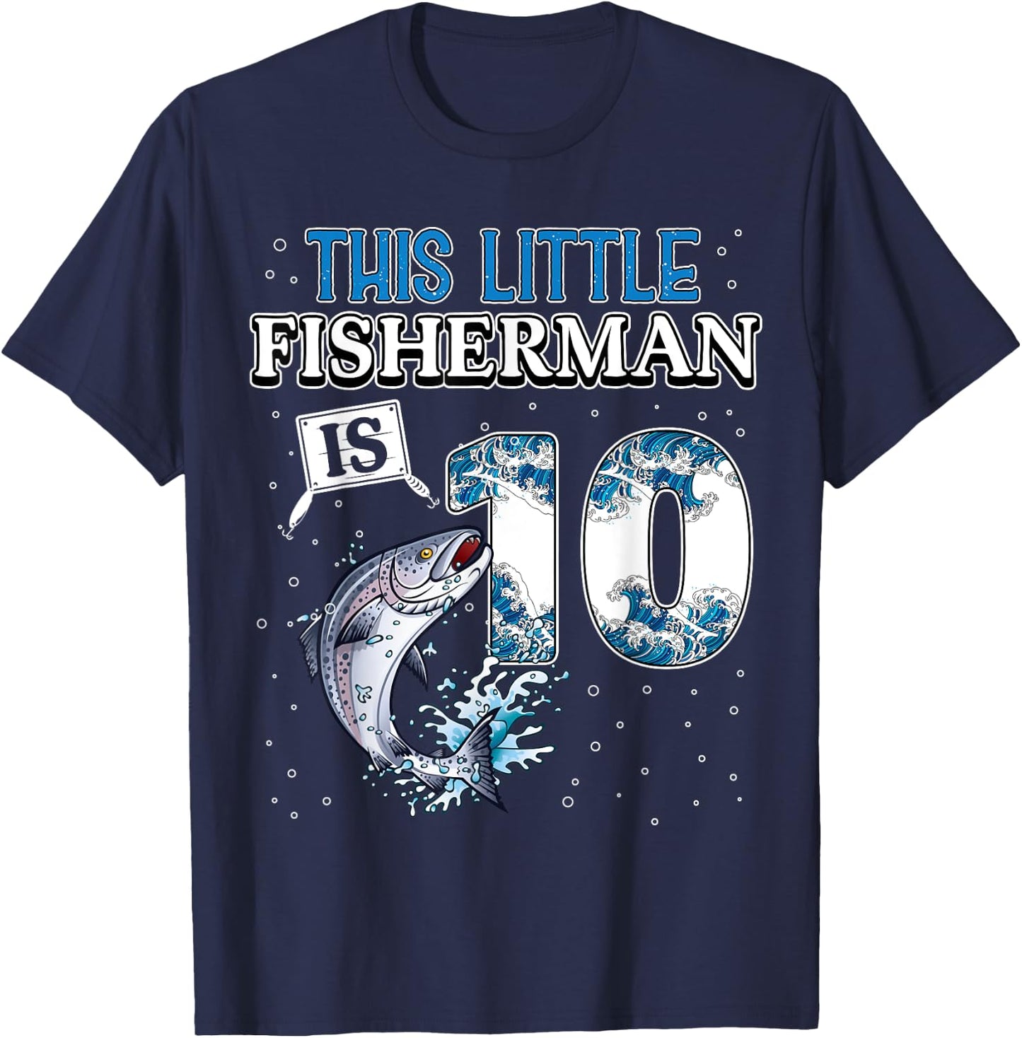 fishing party 10 year old Birthday Fisherman 10th Fisher Boy T-Shirt - T-Shirt | Navy