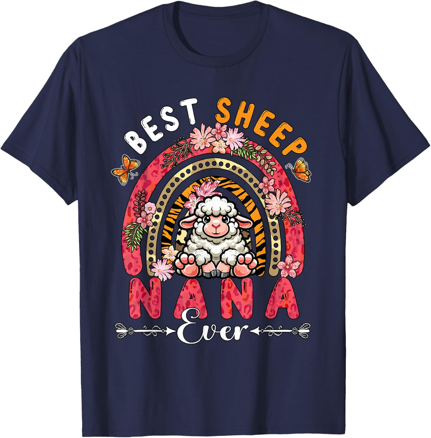 Best Sheep Nana Ever Mother's Day Flowers Rainbow Farm T-Shirt - T-Shirt | Navy