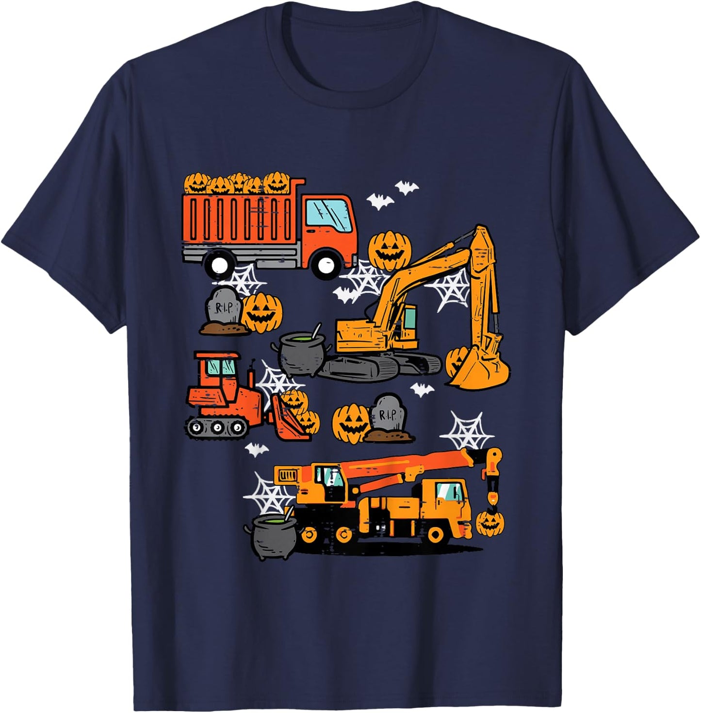 Kids Halloween Construction Trucks Costume Toddler Boys Youth T-Shirt - T-Shirt | Navy