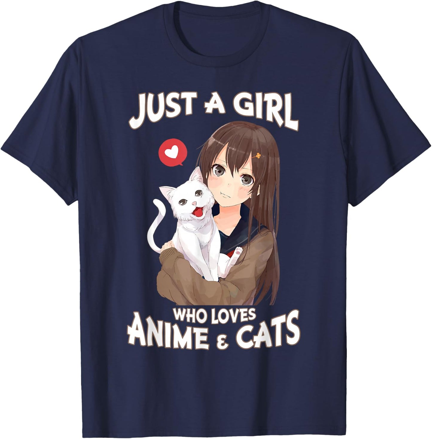 Just A Girl Who Loves Anime & Cats for Teen Girls Small T-Shirt - T-Shirt | Navy