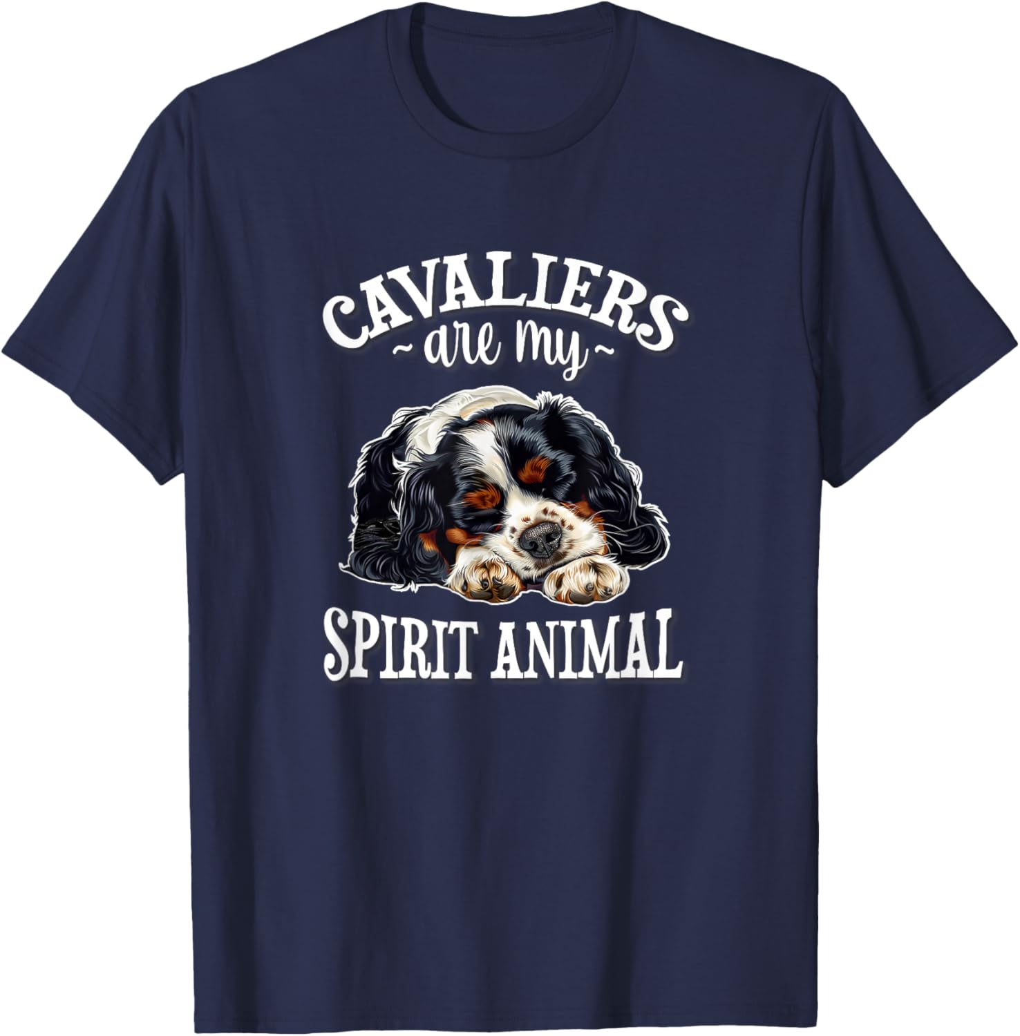 Funny Sleep Nap My Spirit Animal Tricolor Cavalier Dog Lover T-Shirt - T-Shirt | Navy