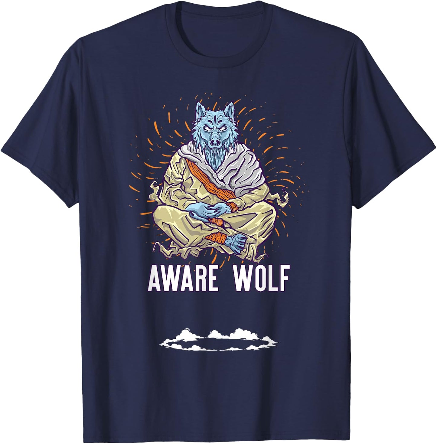 AWARE WOLF Funny Meditation Wolves Meditate Word Game T-Shirt - T-Shirt | Navy