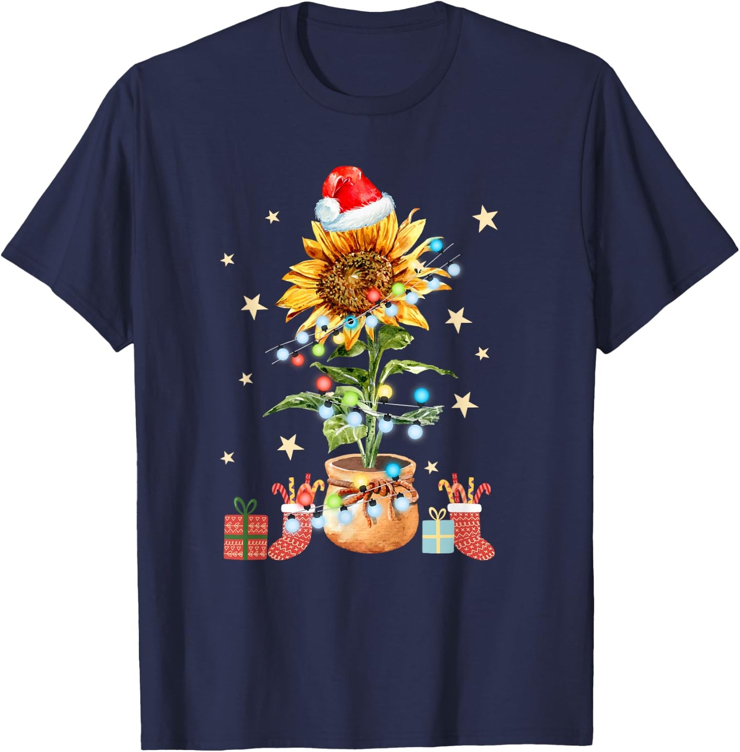 Sunflower Christmas Tree Light Plant Sunflower Lover T-Shirt - T-Shirt | Navy