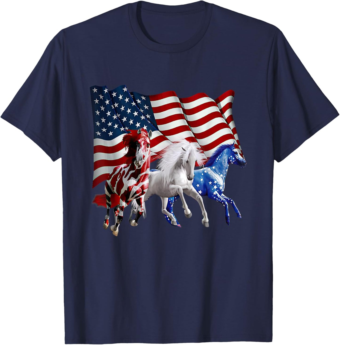 Patriotic US Flag 4th Of July Horse Lovers Men T-Shirt - T-Shirt | Navy