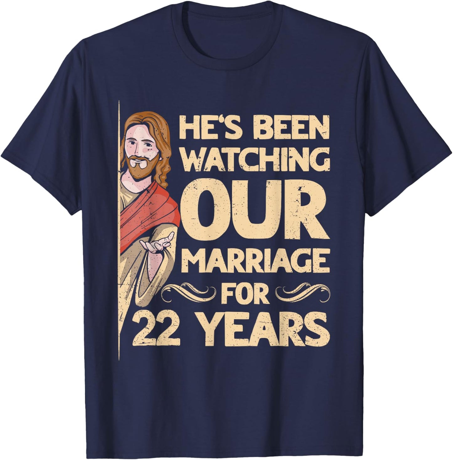 22nd Wedding Anniversary Jesus Christian Husband Wife T-Shirt - T-Shirt | Navy