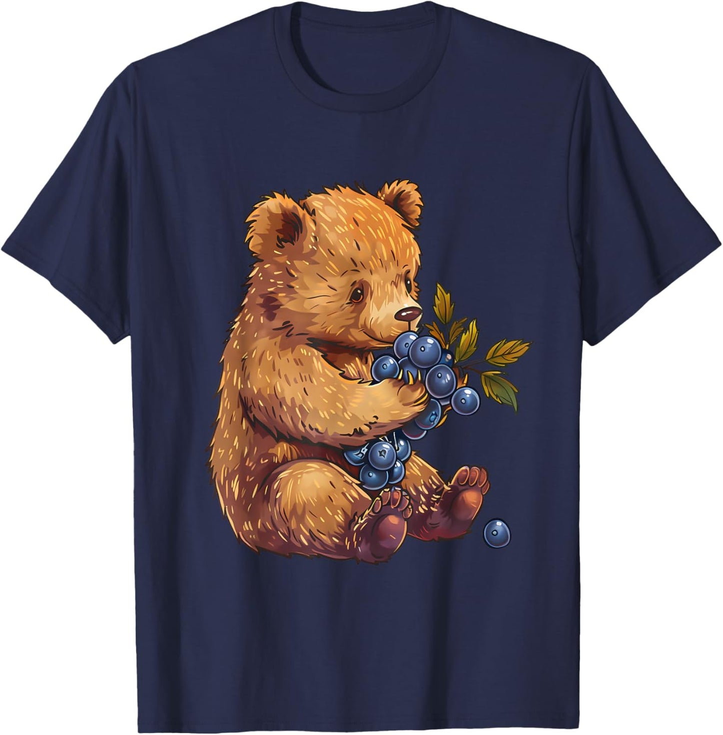 Blueberry Bear Wildlife Berry Fruit Artwork Cute Bear Motif T-Shirt - T-Shirt | Navy